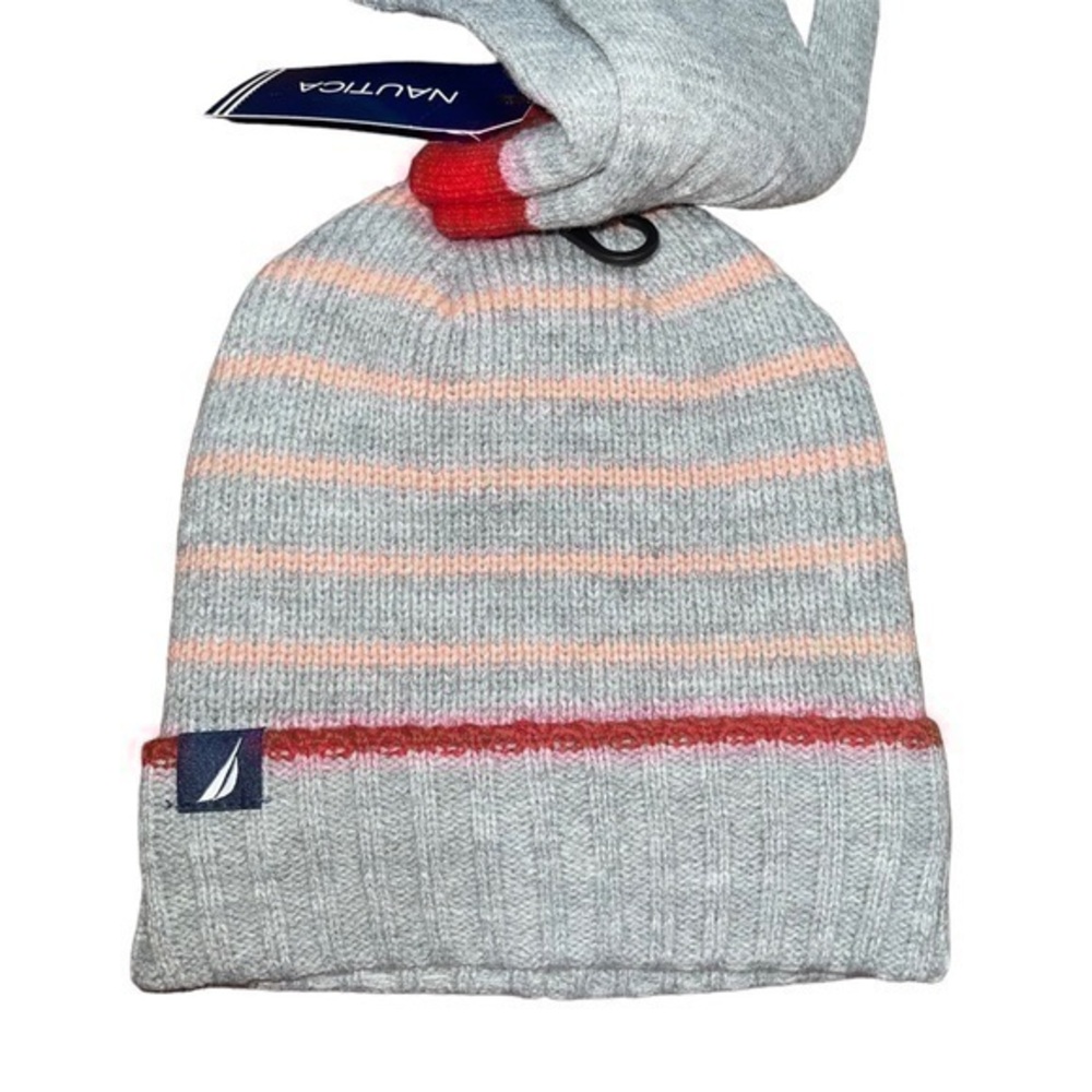 Nautica Hat and Glove Set - Gray and Red